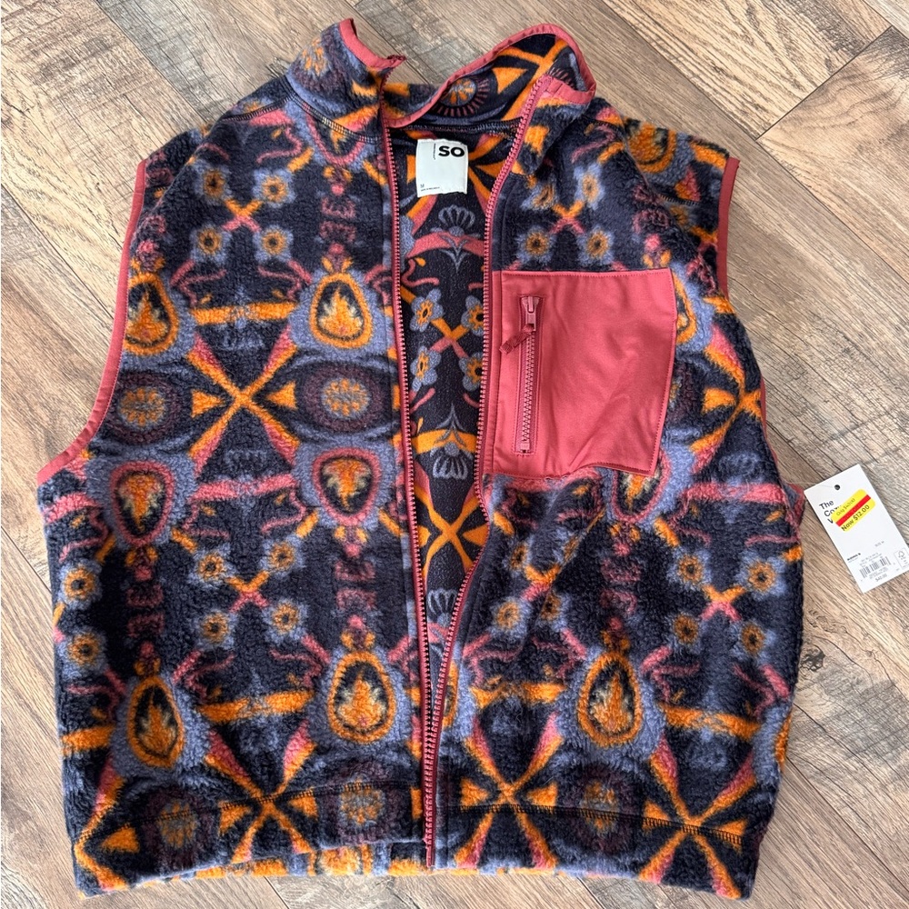 SO Multicolor Geometric Fleece Vest